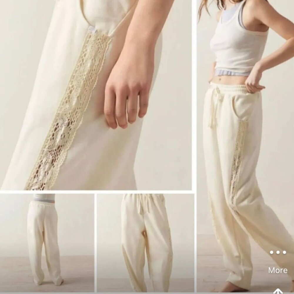 Urban Outfitters Jayden Lace Inset XS Cream Lace Joggers Athleisure